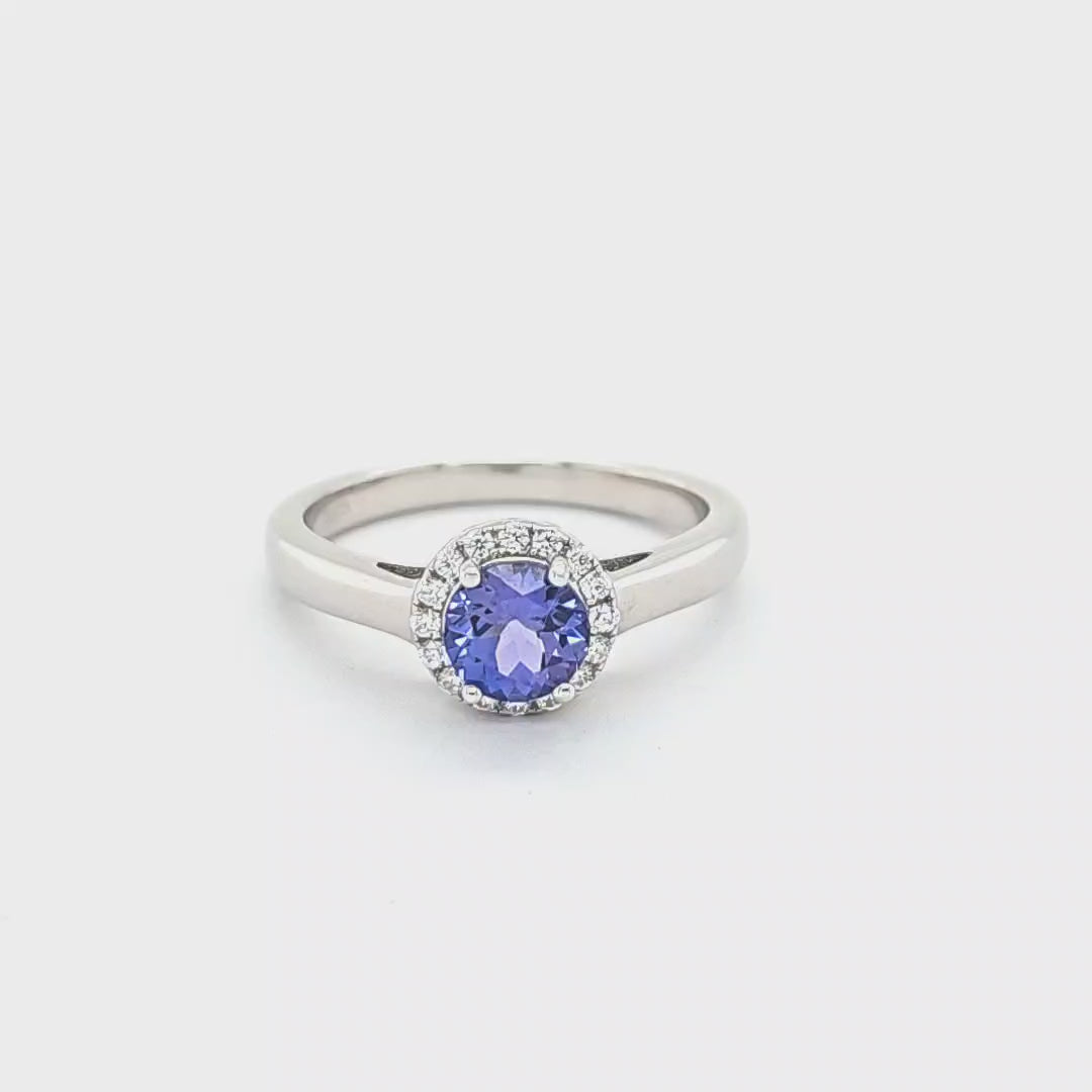 Tanzanite Halo Ring | 925 Sterling Silver | Rhodium Plated (PJC18409R)