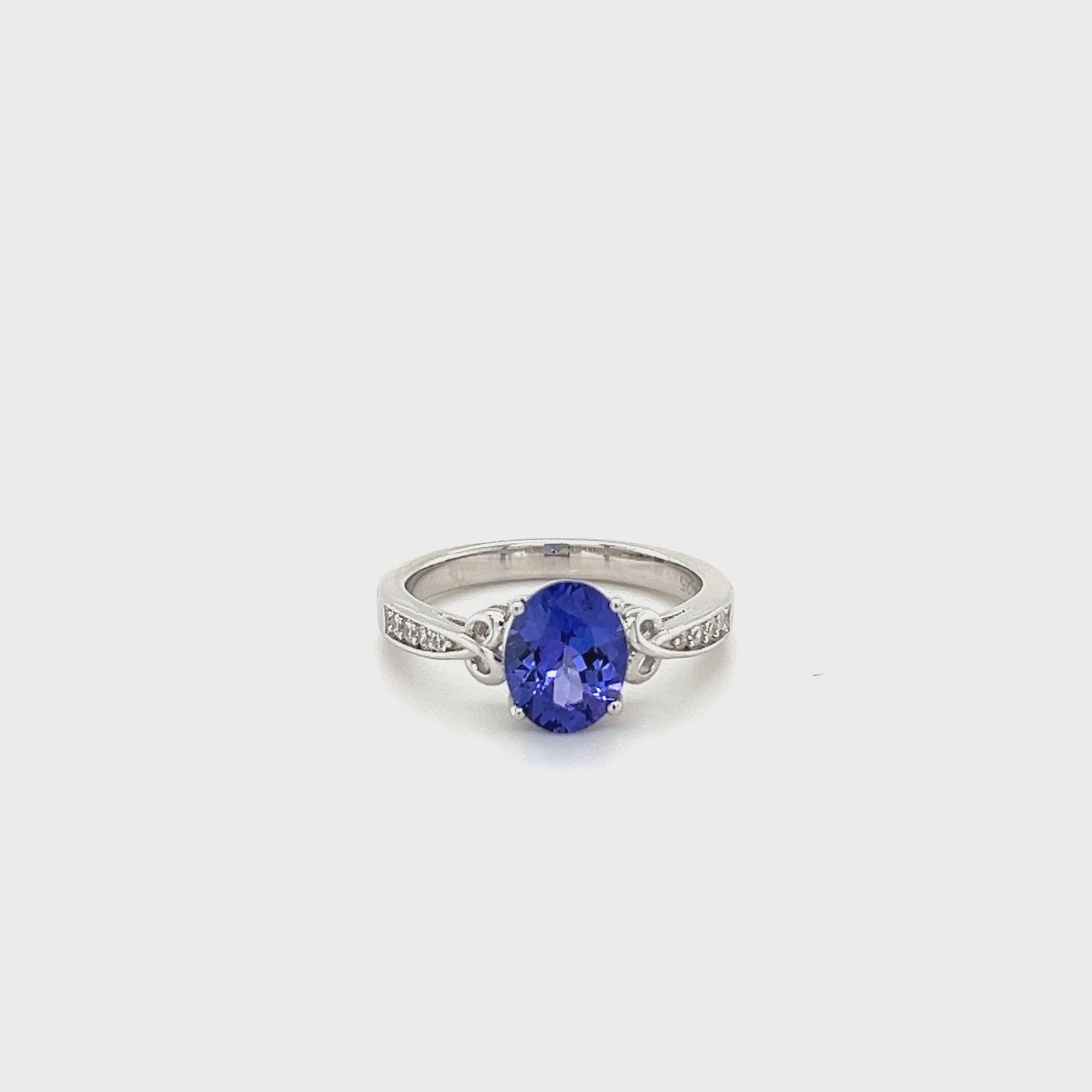 Tanzanite and White CZ Rhodium-Plated 925 Sterling Silver Ring 5