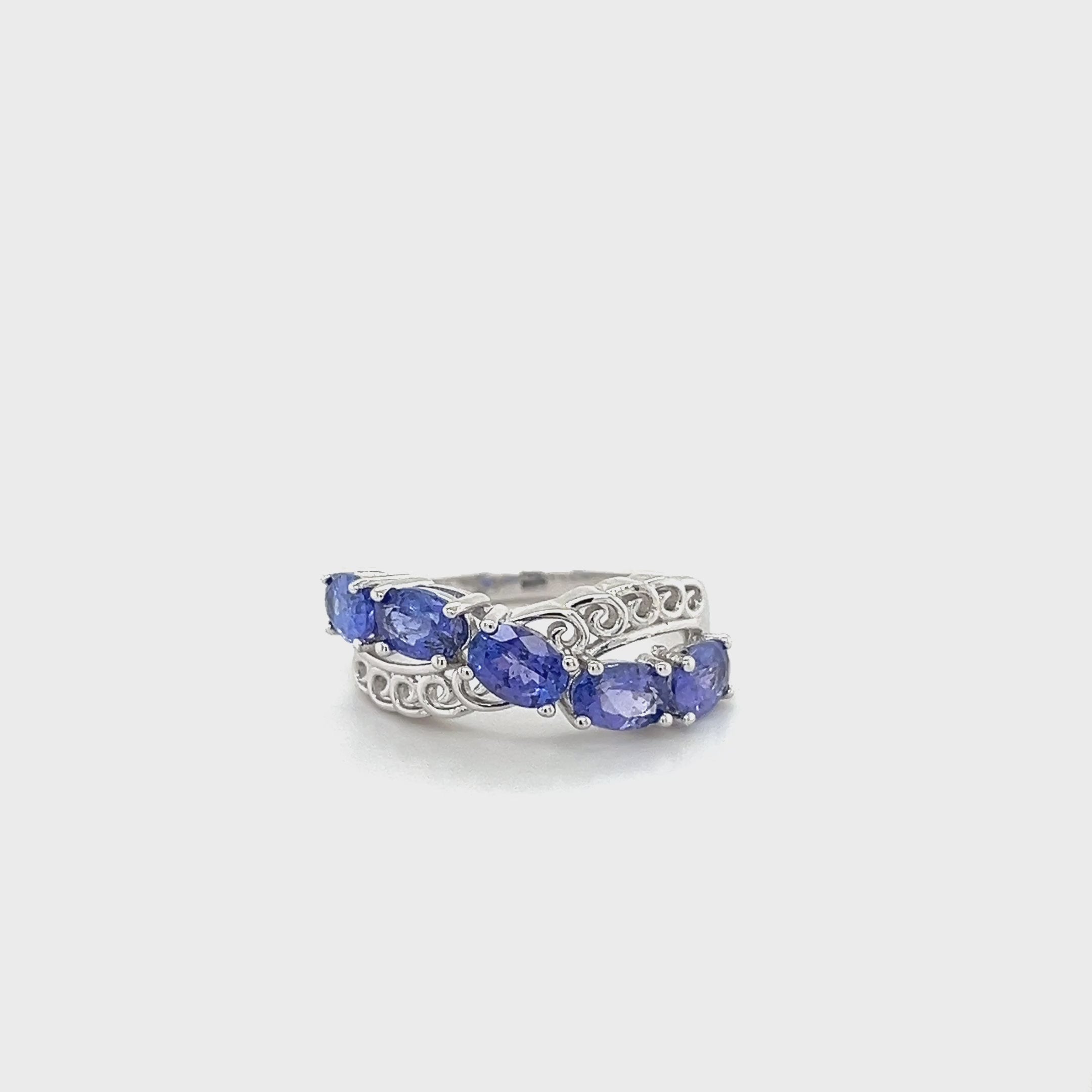 Sterling Silver Rhodium-Plated Ring with Oval-Cut Natural Tanzanite Gemstones – 2.38 Carats 5