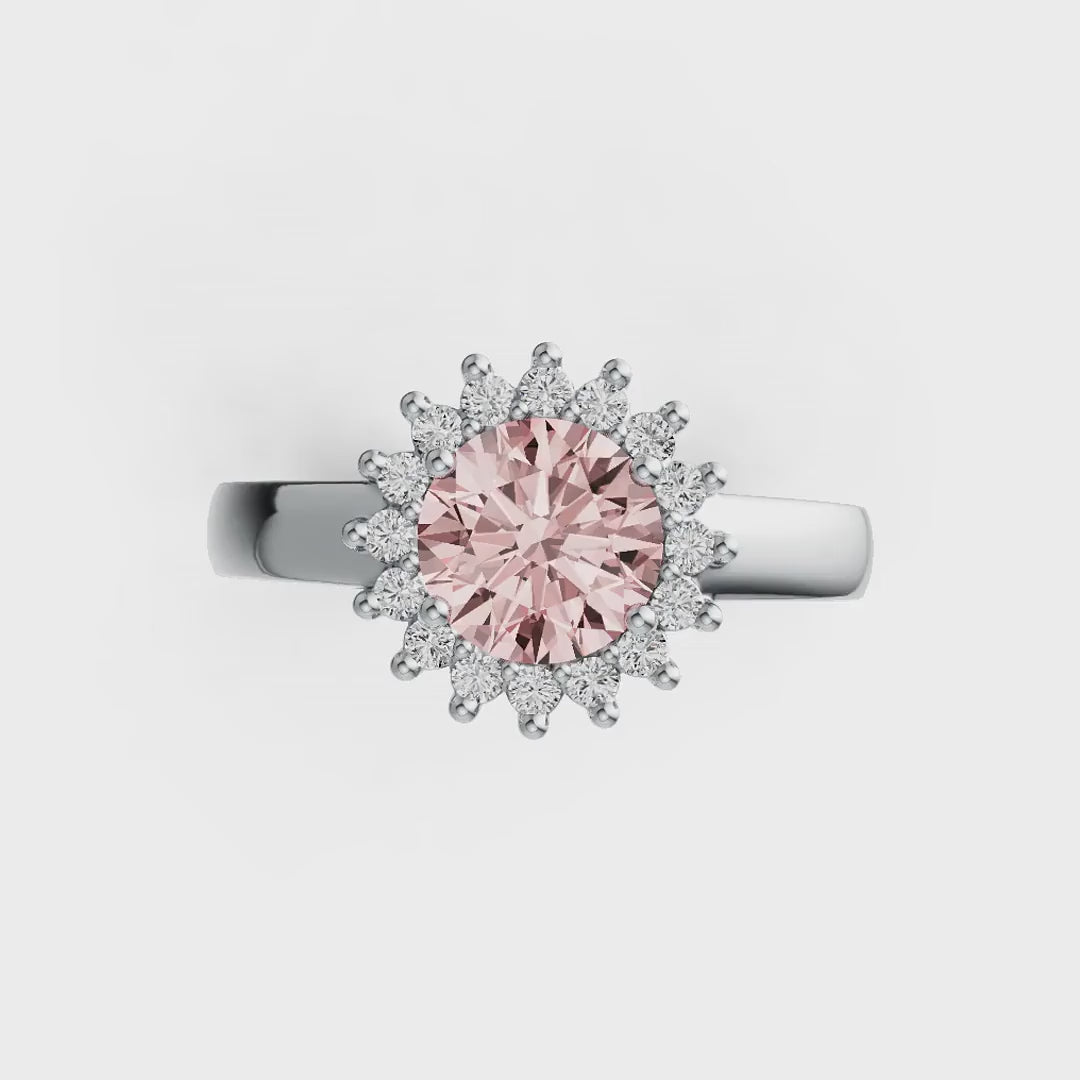 Diana Halo Round Pink Morganite Ring in 14K Gold