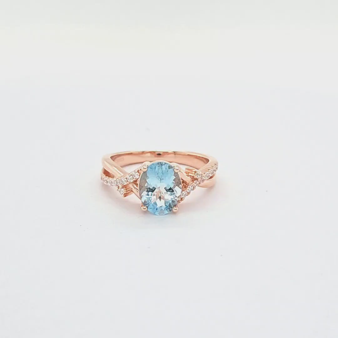 Oval Light Blue Aquamarine Solitaire Ring in Sterling Silver