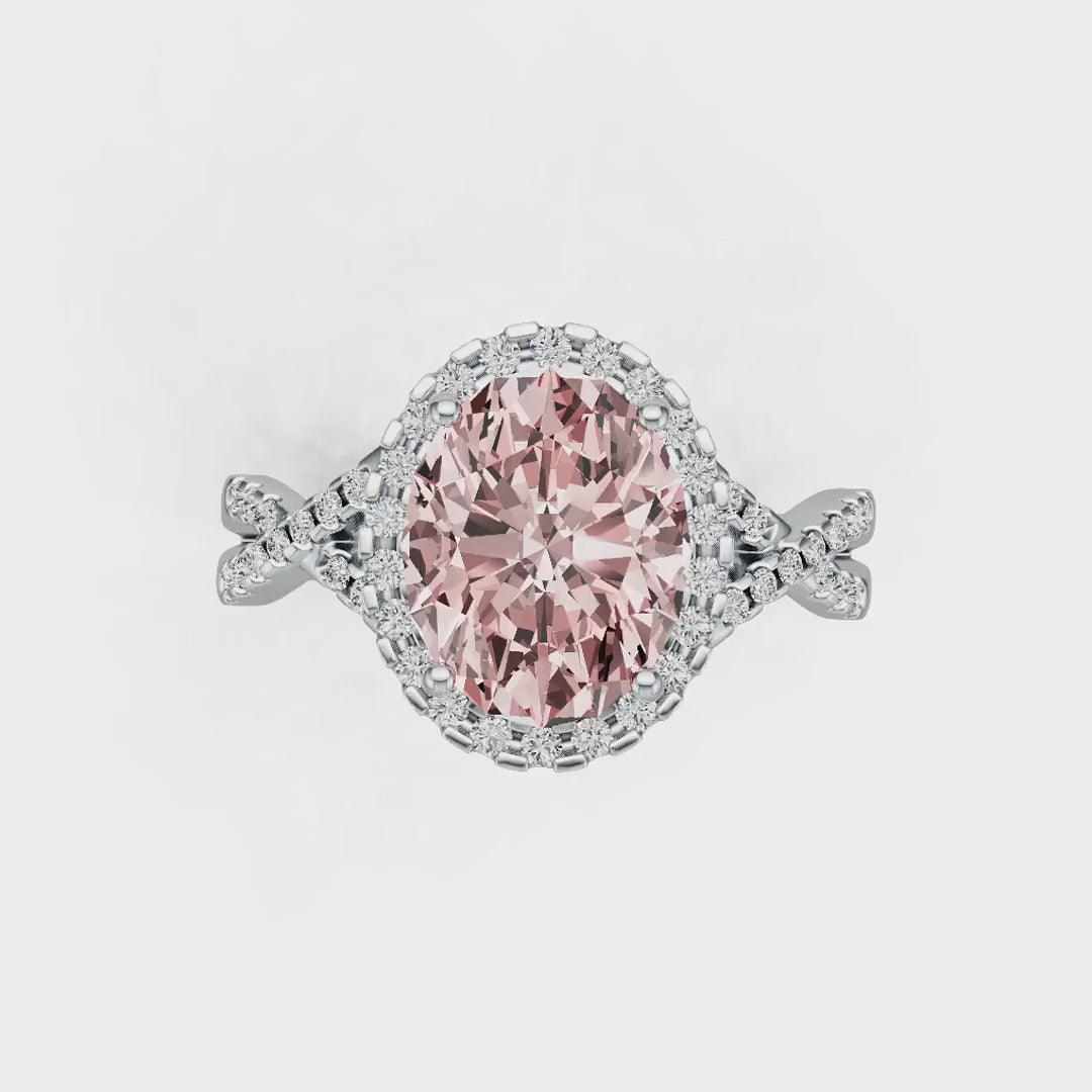 Criss-Cross Halo Infinity Pink Morganite Ring with Diamond Accents
