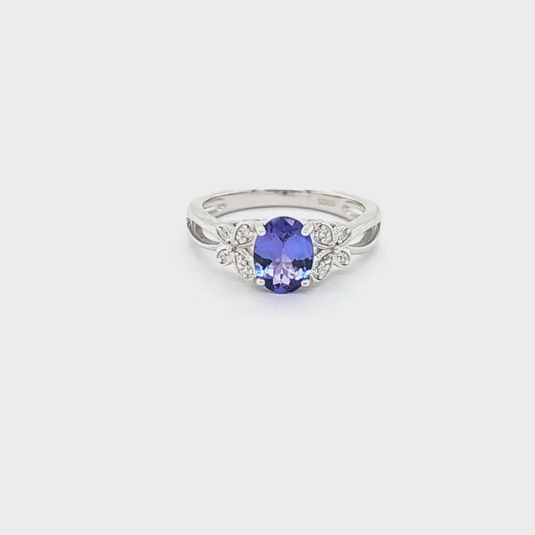 925 Sterling Silver Tanzanite Halo Ring - 8x6mm Oval Cut (PJC3527R)