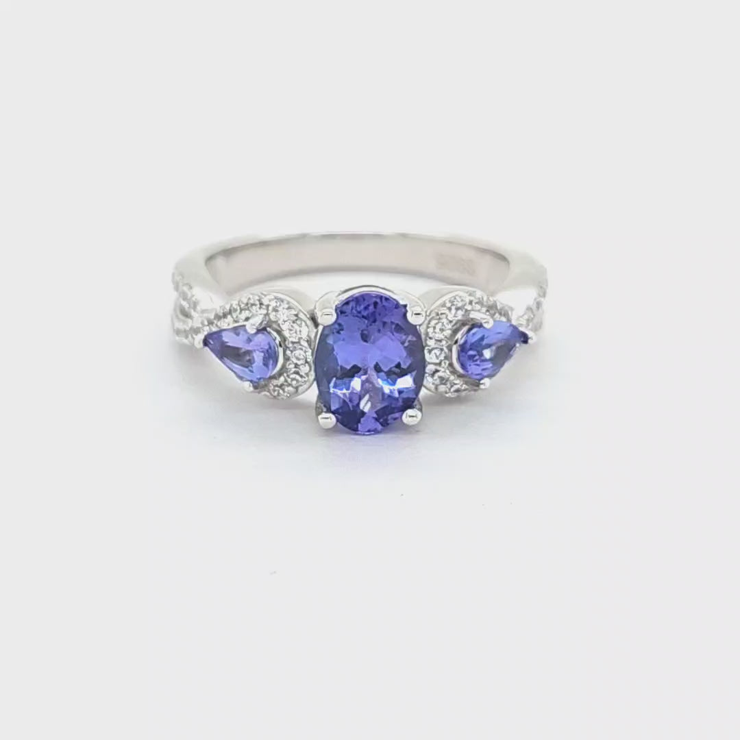Sterling Silver Tanzanite Ring with Rhodium Plating (PJC23316R)
