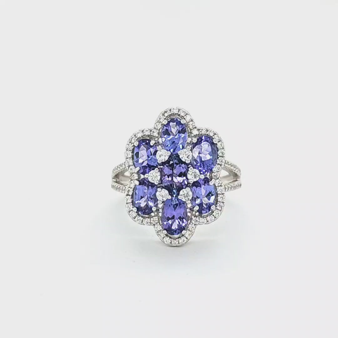 925 Sterling Silver Tanzanite Ring, Oval Cut, Bohemian Style (PJC2719R)
