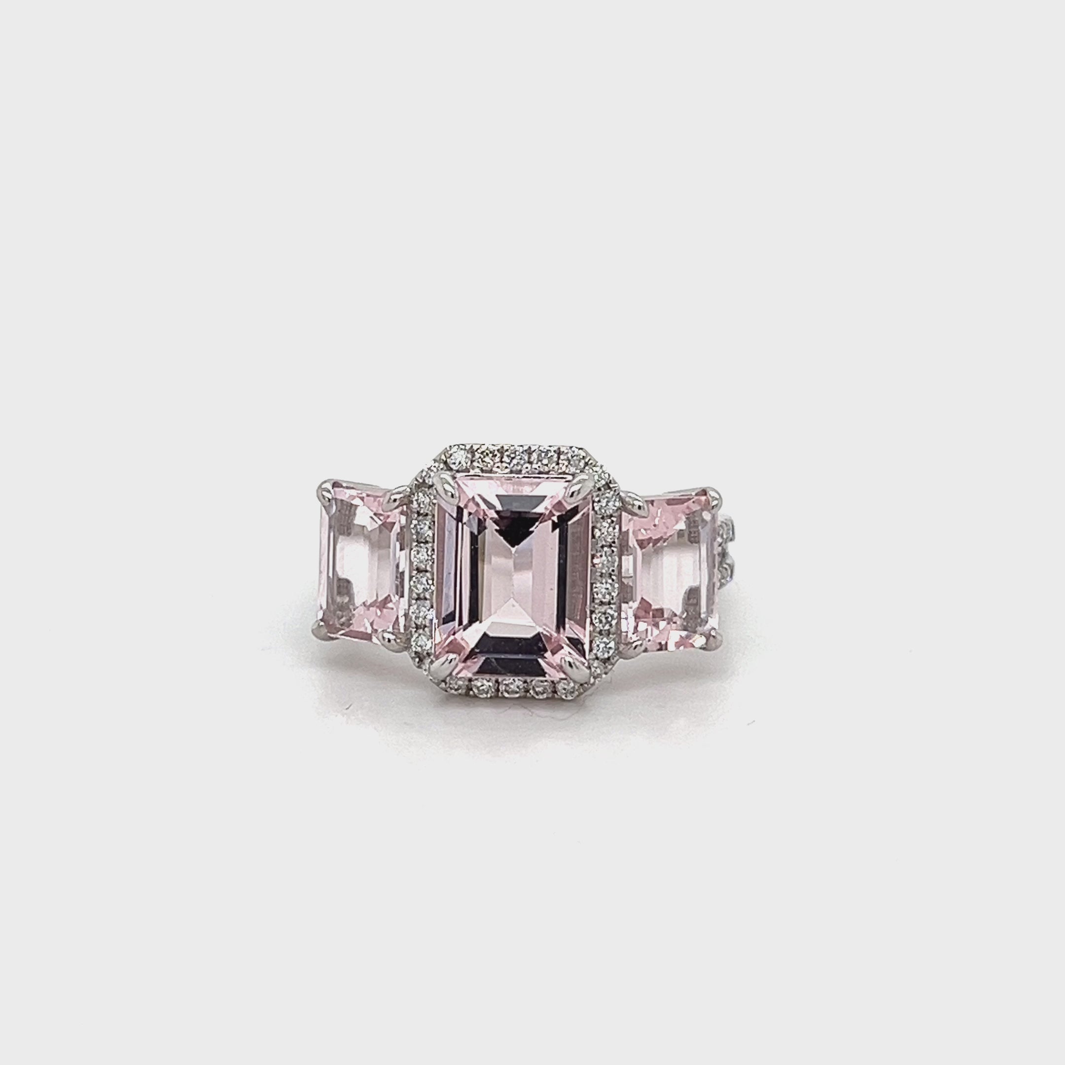 14K White Gold Ring with 1.89 Carat Octagon-Cut Pink Morganite Gemstone (PJC34178R)