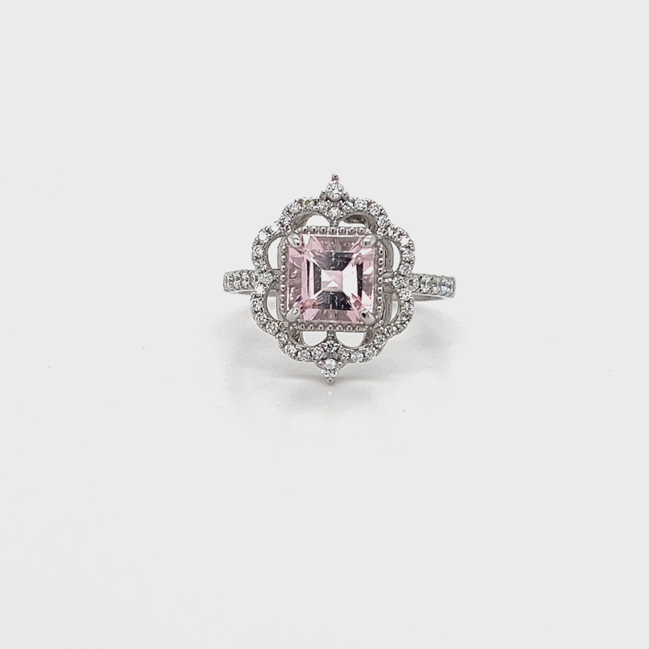 14K White Gold Ring with 1.4 Carat Octagon Pink Morganite Gemstone (PJC34194R)