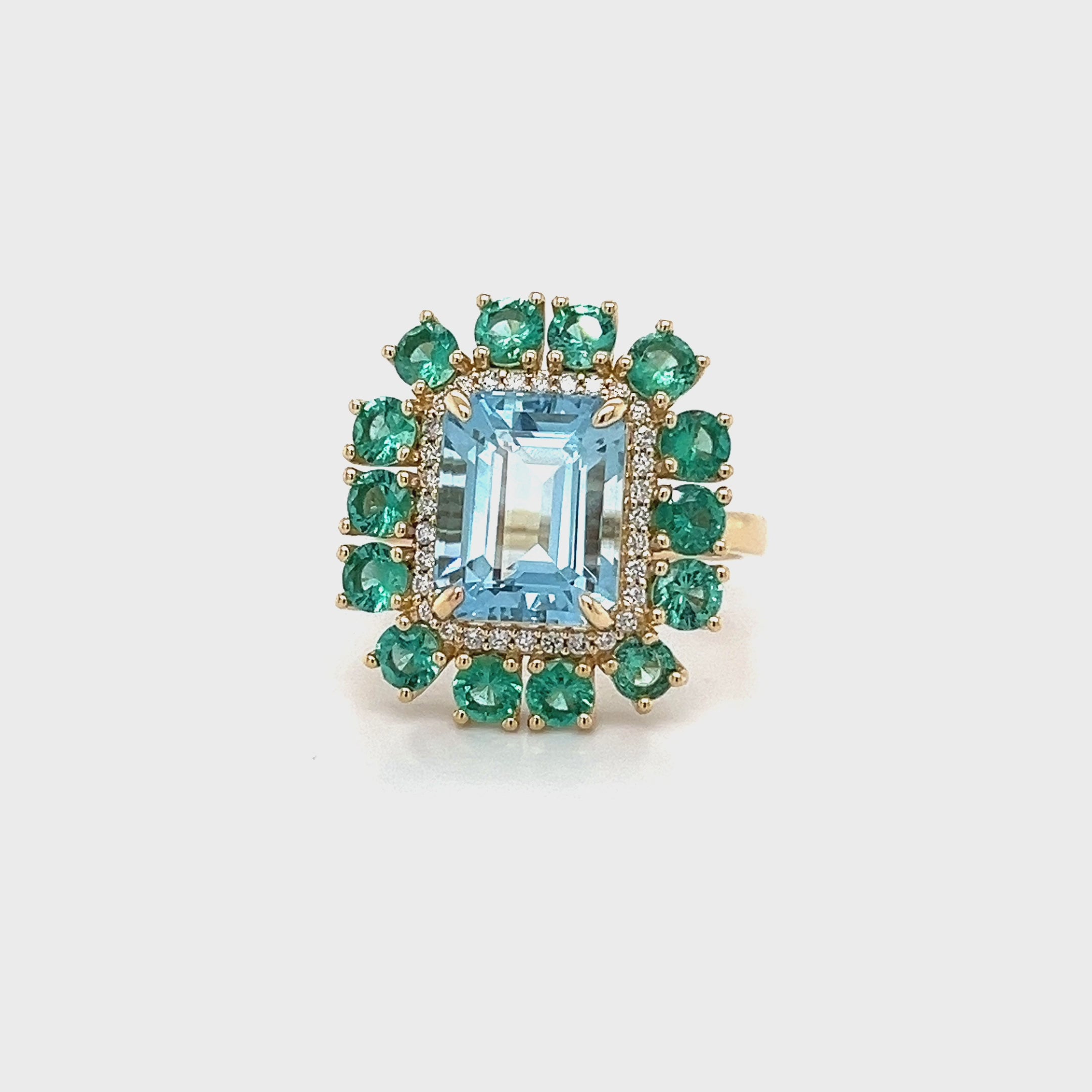 14K Yellow Gold Ring with 3.1 Carat Octagon-Cut Aqua Gemstone (PJC34166R)