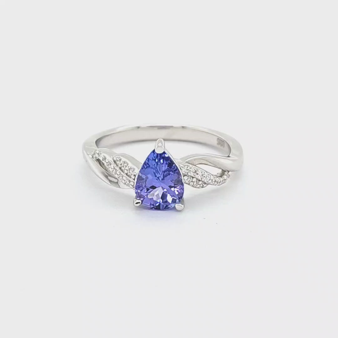 925 Sterling Silver Tanzanite Halo Ring with Diamonds (PJC31089R)