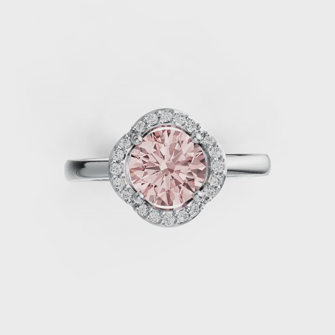 Four Petals Halo Pink Morganite Ring with Diamond Accents in 14K Gold