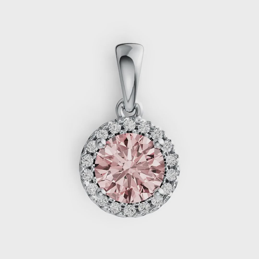 Classic Round Pink Morganite & Diamond Accent Pendant in 14K Gold
