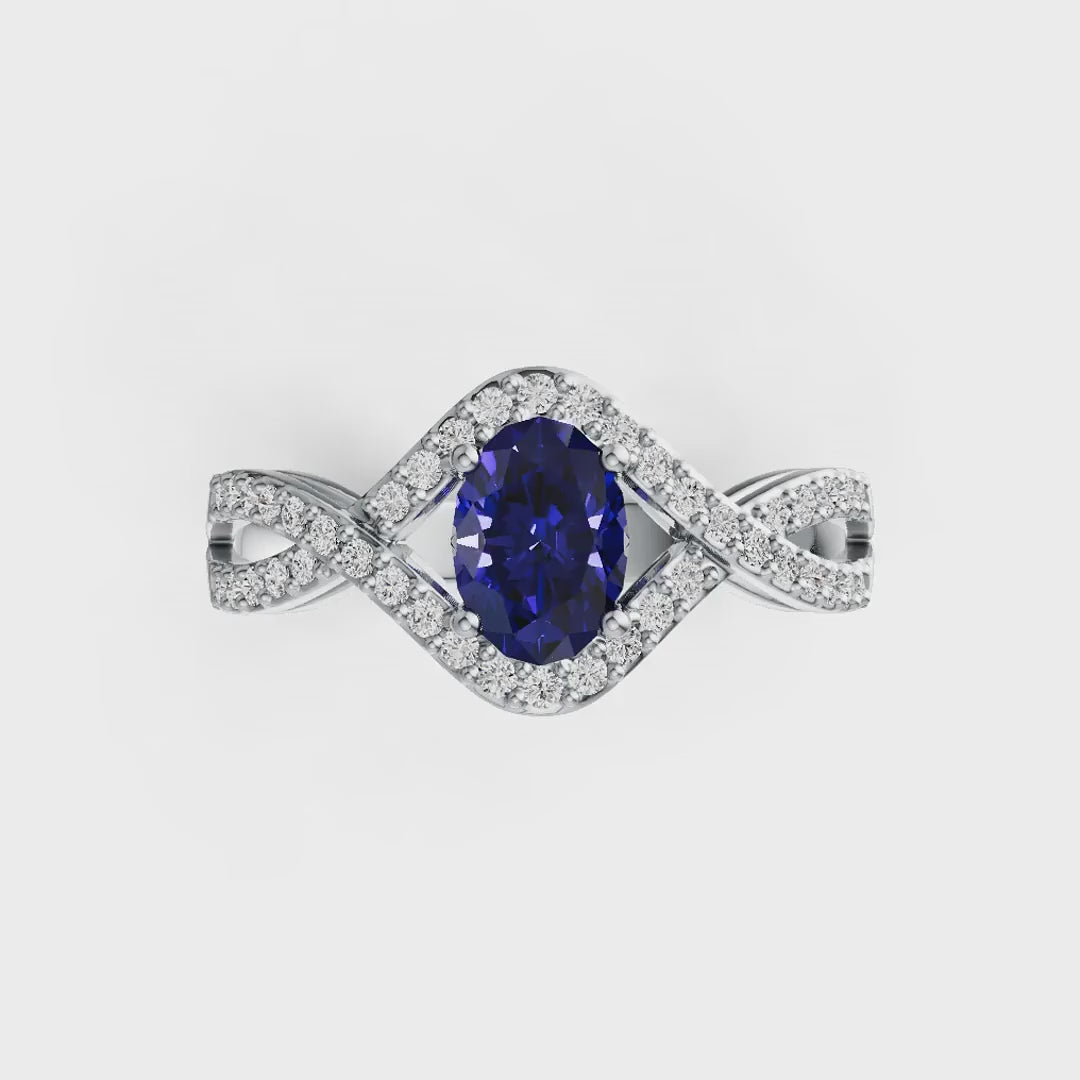 Oval Tanzanite Ring with Diamond Accents in 14K White Gold