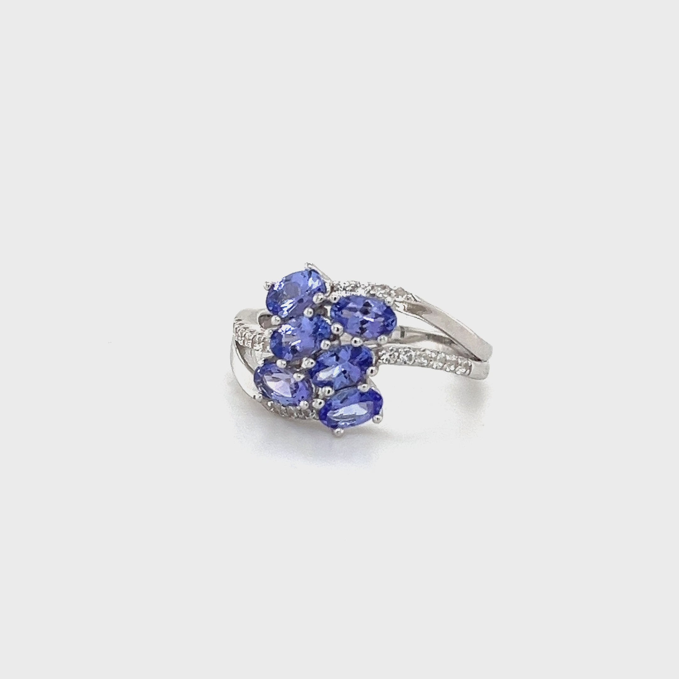 Rhodium-Plated Sterling Silver 6-Stone Tanzanite Ring (GTL20749R)