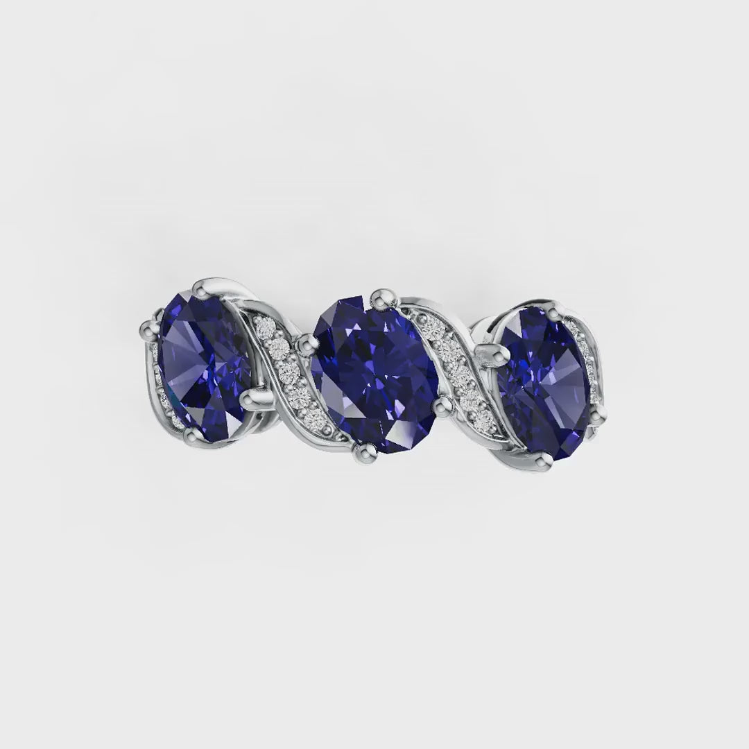 14K Gold Tanzanite Three-Stone Ring with Diamond Accents