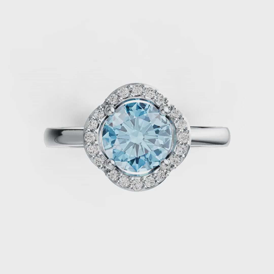 7mm Round Aquamarine & Diamond Ring in 14K Gold – 1.28 Ct Aquamarine