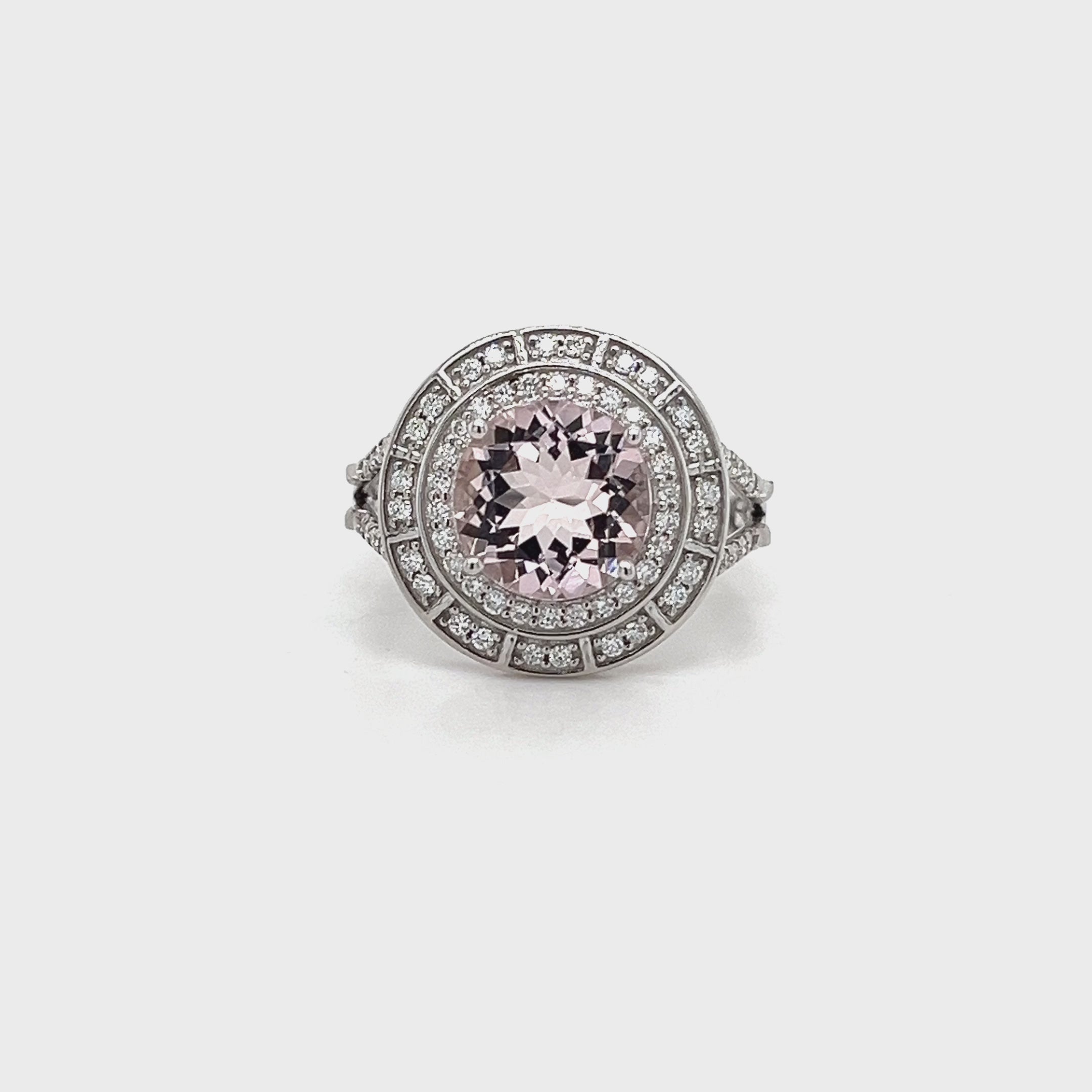 14K White Gold Ring with 2.03 Carat Round-Cut Pink Morganite Gemstone (PJC34181R)
