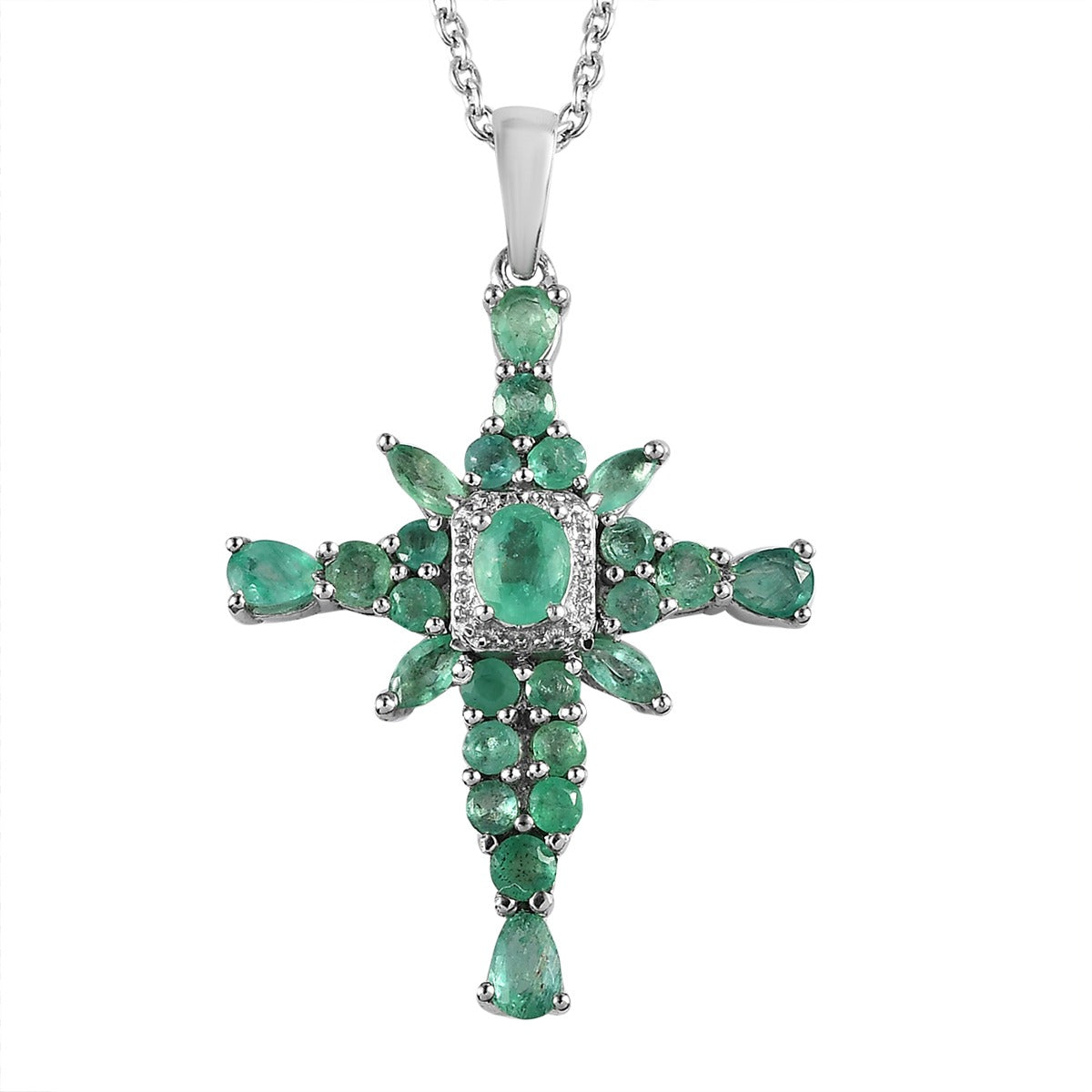Sterling Silver Zambian Emerald Pendant With Chain 2.15ctw