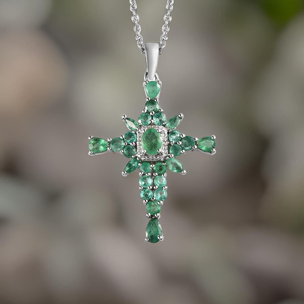Sterling Silver Zambian Emerald Pendant With Chain 2.15ctw