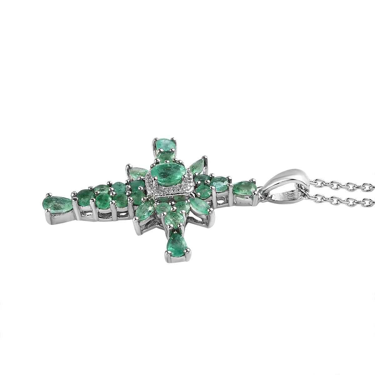 Sterling Silver Zambian Emerald Pendant With Chain 2.15ctw